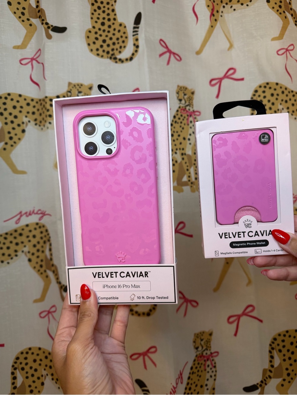 Velvet Caviar Pink Leopard iPhone Case with Magnetic Wallet